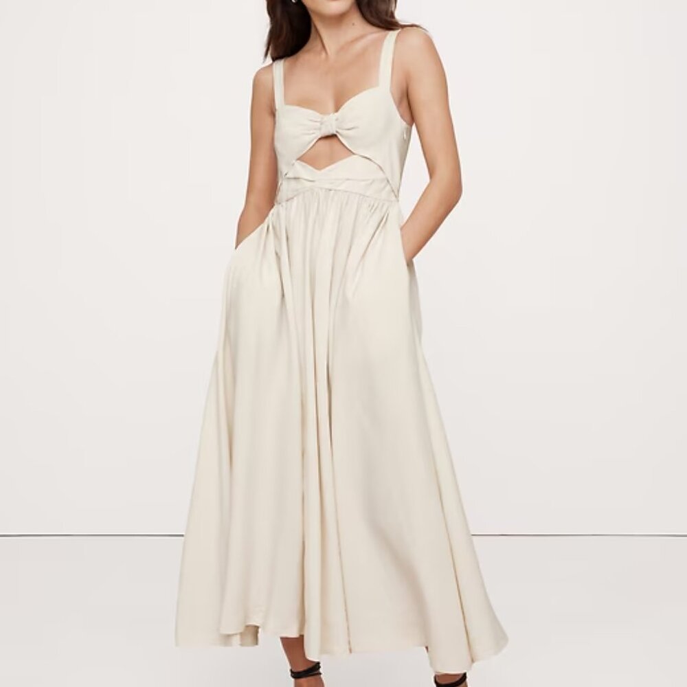 Viscose-Linen Dupioni Bow-Front Maxi Dress